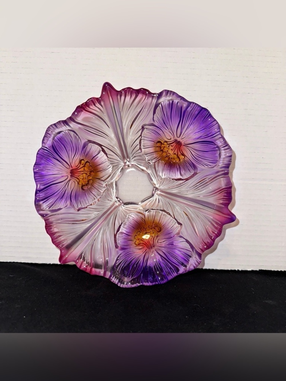 Vintage Walther Glass Purple and Amberina Floral Art Bowl